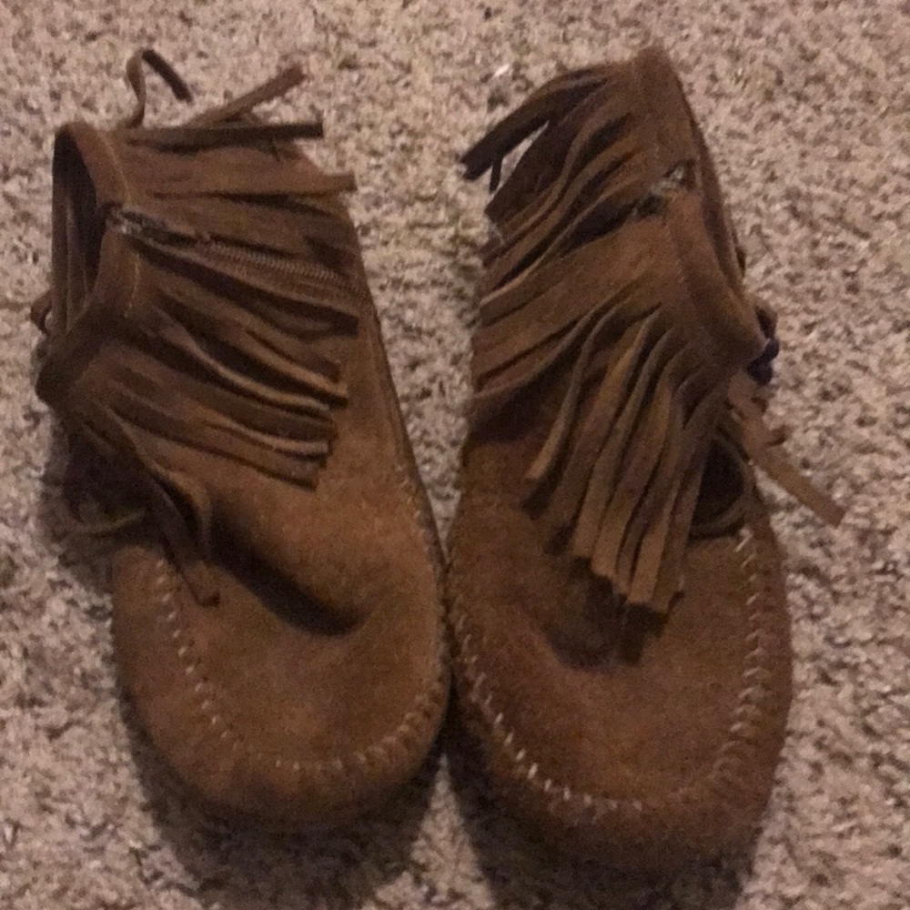 Brown fringe booties